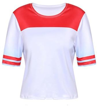 Raveparty Cosplay Kostüm, Halloween Karneval Kostüm Damen&Kinder, Mädchen Kostüm-Outfits mit Oberteile, Shorts, Kragen, Perücke, Strümpfe, Tattoo, Baseballschläger, für Cosplay (Damen, 2XL)