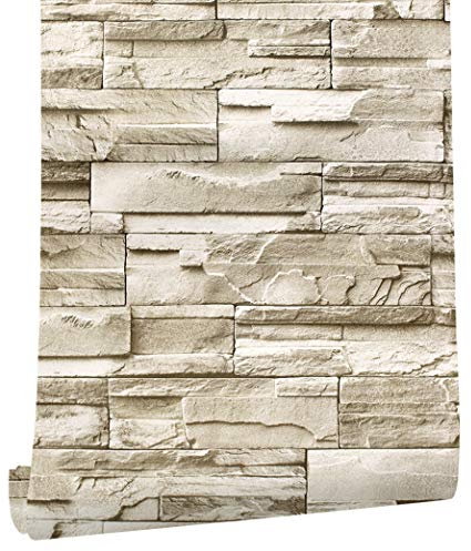 myforHD Stone Brick Wallpaper Peel and Stick 3D Effect Blocks Vintage Brick Faux Textured Self-Adhesive Wallpaper Kitchen Cabinets Backsplash Fireplace Laundry Room Accent Wall Decor