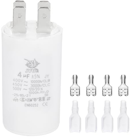PATIKIL CBB60 4uF Condensateur de Démarrage, 1 Pcs AC450V 4 Broches Double Insertion avec Gaine Ressort, Blanc