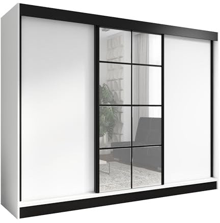 A&J MöbelLand Schwebetürenschrank ORAVELLE Kleiderschrank 3-türig mit Schubladen, und Spiegel, Garderobe 200 cm (Weiß)