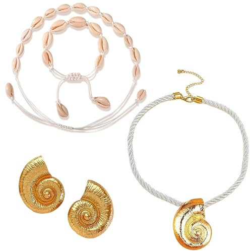 4 Stück Muschel Halskette Armband, muschelkette damen, Muschelohrringe Natürliche Muschelketten, Und Strand Elegante Muschel Kette Für Damen Im Strandlook, Muschel Schmuck Für Den Perfekten Sommerstil