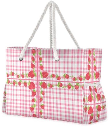 WDdZzyy Bolsa de lona grande para el fin de semana, impermeable, a prueba de arena, con bolsillos laterales, bolsa deportiva grande para piscina, Búfalo a cuadros verde melocotón, 1 size