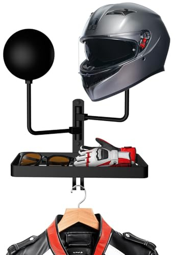 GHWMYD Colgador Casco Pared, Soporte Casco Moto en Estilo Industrial de Aluminio, Gancho Moto Acero Inoxidable con Estante para Casco de Moto Colgante y Chaqueta, Negro