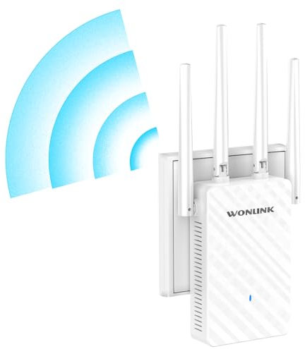 WONLINK Repetidor WiFi, Amplificador Señal WiFi 5Gy2.4GHz Doble Banda 1200Mbps Extensor Wi-Fi con Puerto Ethernet, 4 Antenas, WPS, Luz indicadora de señal, Apoyo Repetidor/Router/Ap Modos, Enchufe-EU