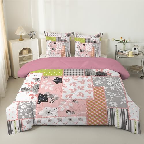 Graue Pflanzen Bettdecke 135x200 4 Jahreszeiten, Wende Steppdecke 135x200, Warme Ganzjahresdecke Blumen-Patchwork Bettdecke ohne Bezug Waschbar Schlafdecke mit 2 Kissenbezug 80x80cm