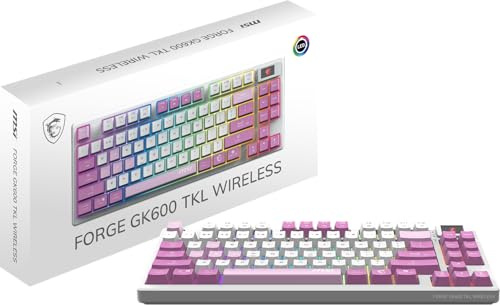 msi Forge GK600 TKL W Violet US - Commutateurs linéaires mécaniques - Touches PBT sublimées par teinture - Base antidérapante - LED RVB - USB 2.0 - Bluetooth - 2,4 GHz - Tenkeyless