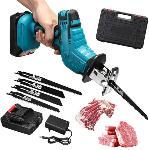 Sega Elettrica per Carne e Ossa Senza Fili, Kit Seghetto Manuale Potente con Luce LED e Scatola di Ricarica, Motore Brushless per Taglio Carni Fresche/Congelate e Ossa di Manzo/Maiale (48V)