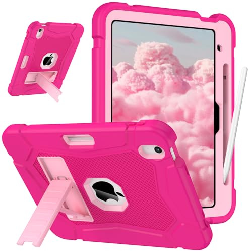 SINSO Case for iPad (A16) 11th Generation 11 Inch 2025/iPad 10th Generation 10.9 Inch 2022, Fully-Body Heavy Duty Shockproof Protective Kids iPad Cover, Built-in Stand/Pencil Holder, Rose Pink