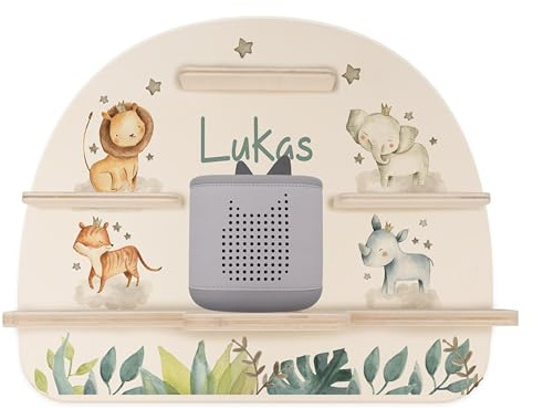 Kidsmood - Tonie Regal mit Namen – Wandregal für Toniebox 2 & Figuren | Abgerundete Ecken & Kanten Inkl. Metallplättchen für Tonie Hörfiguren | Kinderzimmer Regal für Mädchen & Jungen