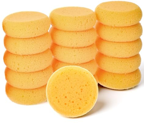 16Pcs Sponges, Round Natural Paint Sponges Cleaning Sponge for Face Paint & Pottery, High Absorption Soft Yellow Art Sponge for Pottery, Kitchen, Shoes, Leather Care & Painting