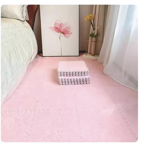 PUYUNA Teppichfliesen, 10 Stück Selbstklebende DIY-Teppichfliesen, einfach zu verlegen, robust, rutschfest und wasserabsorbierend, Heimdekoration (Rosa)(Pink)