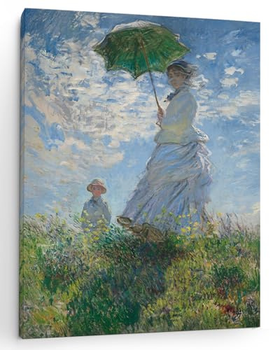 Panorama Leinwand Bilder - Gestalten „Frau mit Sonnenschirm“ von Claude Monet 35x50 cm - Deko Kunstdrucke - Leinwandbild XXL - Modern Bilderwand - Verschiedene Größen