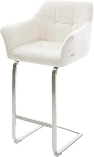 DELIFE Barstuhl Yulo-Flex Freischwinger Flach Edelstahl Silberfarben Bouclé Soft Beige