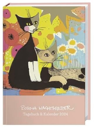 Rosina Wachtmeister Kalenderbuch A6 2024. Kalender im praktischen Taschenformat, mit viel Raum für Notizen und den bekannten Katzenbildern. Planer 2024 für Übersicht im Alltag.