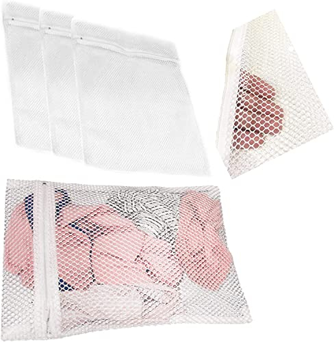 3 Laundry Wash Bags Zipped Mesh Reusable Washing Machine Bags Net Lingerie Fine Wash Bra Delicate Hosiery (3 Pack Of S/M/L)