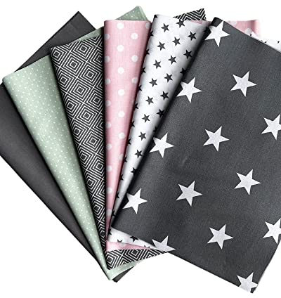 babrause® Stoffpaket Patchwork Baumwollstoffe 12 x (25x35cm) (Rosa Mint Grau Weiß)