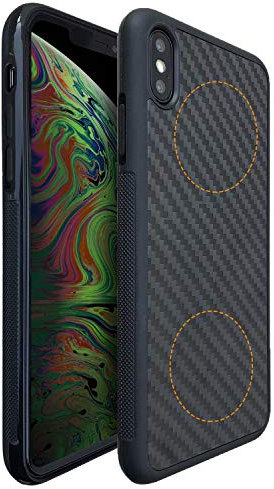 Molzar Grip Series for iPhone Xs Max Case with Real Weave Carbon Fiber, Built-in Metal Plate for Magnetic Mount, Works with Qi-certified Chargers, Glossy Black/Weave