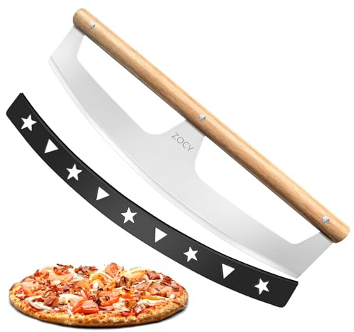Pizza Cutter Rocker with Wooden Handles & Protective Cover by Zocy, 16 Sharp Stainless Steel Pizza Slicer Wheel, Big Pizza Knife Cutters for Kitchen Tool (16inch)