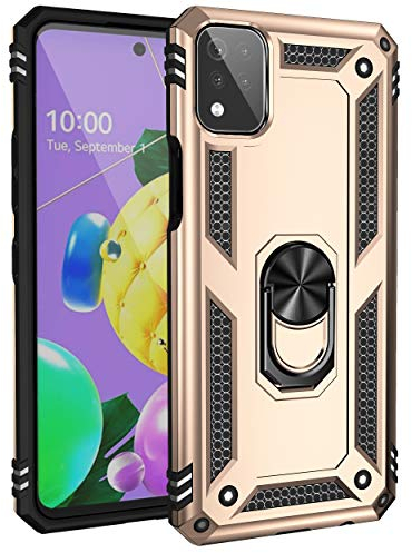 BestST Handyhülle für LG K53/LG K52 + Displayschutz, Cover für LG K53/LG K52 hülle, 360 Grad Drehbar Ringhalter Handytasche Case für LG K53/LG K52 Handy Hüllen,Gold