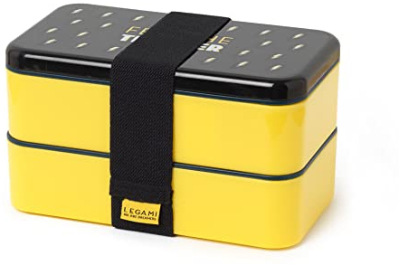 Legami - Lunchbox, 18 x 10 cm, langlebiges Material, luftdichter Verschluss, inklusive 2 Tabletts, 3 Plastikbesteck und einem elastischen Band, um die 2 Behälter zusammenzuhalten, Thema Flash