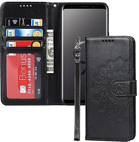 ELTEKER for Samsung Galaxy S9 Phone Case with Card Holder, PU Leather Wallet Case with Kickstand Shockproof Cover Flip Case for Samsung Galaxy S9 - Black