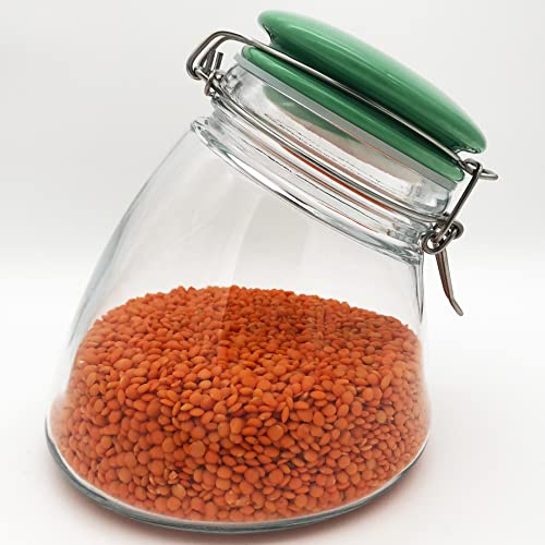 megusta!® Bocaux rangement cuisine | 1200 ml | couvercle hermétique en céramique verte | pour les pâtes, céréales, biscuits, bonbons, la farine, le riz, café, sucre, sel