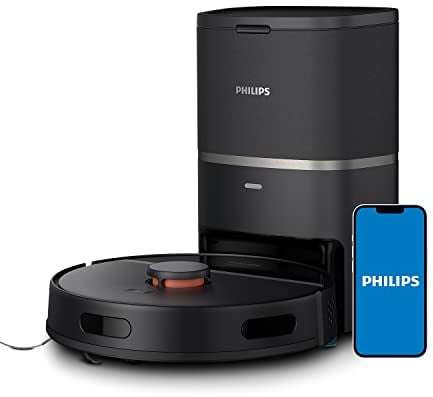 Philips Homerun 3000 Robot Aspirador y Friegasuelos, Succión Ultrapotente (4000 Pa), Navegación Láser, 200 Minutos de Autonomía, Estación de Vaciado Automático, Negro, XU3100/01