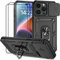 Dechyi Cover per Iphone 14 Pro 6.1 Pollici con Vetro Temperato Custodia con Scorrevole Protezione Fotocamera Custodia Rotante Anello Supporto Antiurto TPU Bumper Custodie-Nero