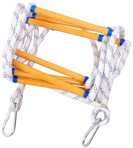 XINSHUNCAN Scala di Corda di Salvataggio Ignifuga da 10 m Con Moschettone, Antincendio, Sicurezza di Emergenza, Arrampicata Portatile Resistente Agli Strappi per Fi