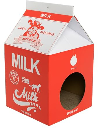 Waneka Casita de Cartón Caja de Leche para Gatos Rascador Refugio para Gato Ondulado Rascador Gato Carton Cama Rascador Protección de Muebles Almohadilla para Rascar