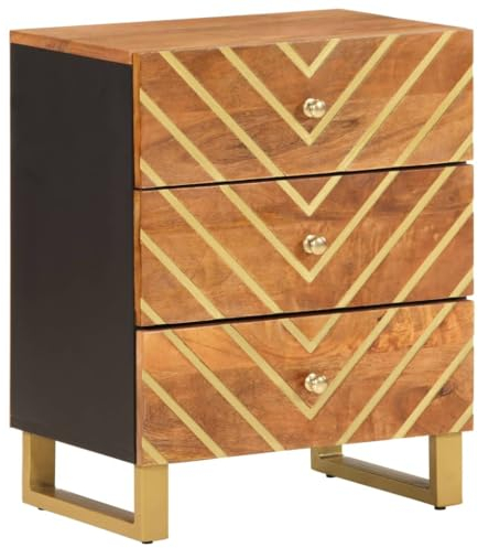 vidaXL Nachttisch, Nachtschrank mit 3 Schubladen, Beistelltisch Nachtkonsole für Schlafzimmer, Kommode Nachtkommode, Braun Schwarz Massivholz Mango