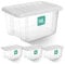 Klass Home Collection 4 x 14 Litre Plastic Storage Boxes With Lids Set of 4, Clear Multipurpose Nestable Stackable Plastic Storage Box With Lid 14L Clear Containers For Home, Kitchen, Garage, Office