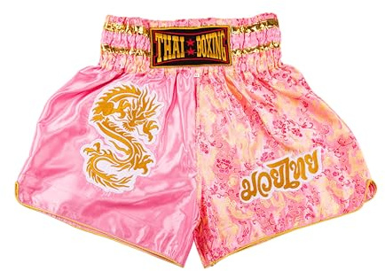 MUAY NATION Muay Thai shorts för män kvinnor smal skärning MMA boxning shorts träning kickboxning kläder kampsport koffertar, Rosa drake, M
