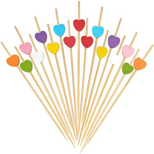 YXHZVON 100 Piezas Palitos de Cóctel, Palillos para Cócteles de Madera con Corazones Color, Brochetas de Códtel de Corazón 12cm para Boda Cumpleaños Fiesta Comida y Bebida Decoraciones