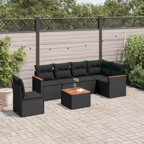Gecheer 7-TLG. Gartenlounge Set, Balkonlounge Set, Terrassensofa, Loungemöbel Polyrattan, Polyrattan Gartenmöbel, Garten Sofa Set, Kissen