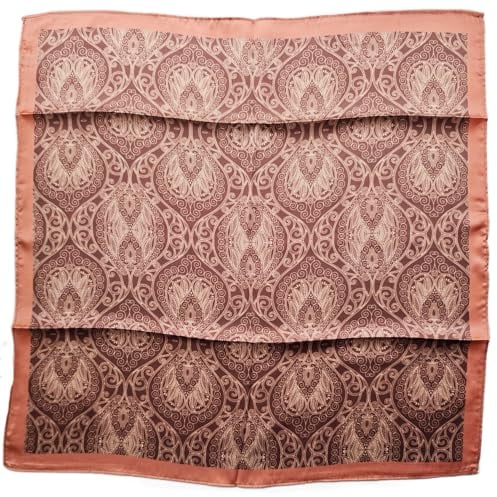 GIMIRO Schal aus imitierter Seide [53 x 53cm] Quadratische Schals Impressionismus-Muster Vintage-Schal für Büroarbeit oder lässigen Bund (55# C01 Orange/Coffee PSL)