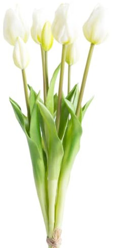 Botanic-Haus künstliches Tulpenbündel/künstlicher Tulpenbund Sandy lang mit 4 Tulpen und 3 Tulpenknospen Farbe: Creme-weiß „real Touch“