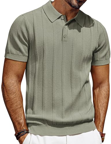 PJ PAUL JONES Men's Polo Shirts Short Sleeve Casual Golf Polo T Shirts | Breathable Knitted Polos for Summer,Ribbed Textured