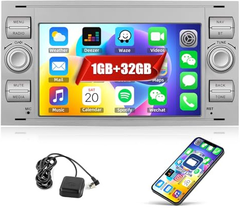 CAMECHO 1G+32G Android Car Stereo for Ford Fiesta 2006 2007 2008, 7 inch HD Touch Screen Car Radio with WiFi, GPS Navigation, Bluetooth, FM RDS Radio, Mirror Link, Head Unit