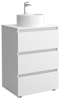 Mueble de Baño BEQUIA 3C 60cm Blanco Mate | Lavabo sobre encimera Porcelana Centrado