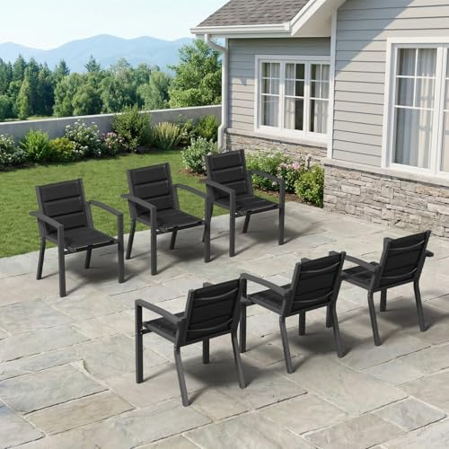 TRIUMPHKEY Gartenstühle Stapelbar, 6er Set Aluminium Gartenstuhl mit Armlehnen, Garten Stapelstühle, Balkonstühle, Garten Esszimmerstühle, Wetterfeste Terrassenstühle, Dunkelgrau