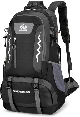 Maity Wanderrucksack 60L – wasserdichtes Nylon, MOLLE-System, ergonomisch & belüftet, separates Bodenfach, viele Taschen – Trekkingrucksack für Wandern, Bergsteigen & Reise (Schwarz[E14], 60L)