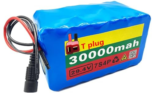 24V 30Ah 7S4P E-Bike Battery Pack with 29.4V Charger Built-in BMS Protection Electric Scooter Battery for 100W 200W 300W 500W Electric Bicycle Motor 29.4V 30Ah,T