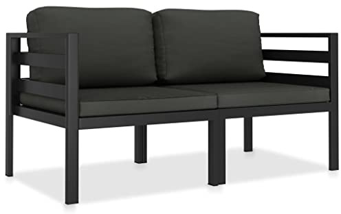 QUAHEAS 2-TLG. Garten-Sofagarnitur mit Auflagen, Aluminium Anthrazit, wetterfestes Lounge-Set für Terrasse und Balkon, Bequeme Outdoor-Möbel