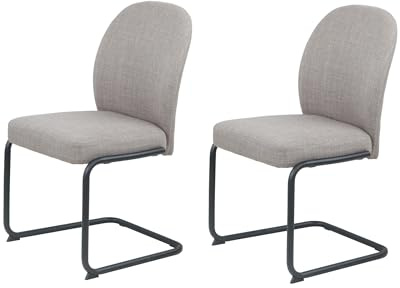 Hela Tische, 2er Set Esszimmerstuhl Freischwinger Karen, Bezug Webstoff Schlamm/Beige, Rundrohrgestell, 120kg belastbar, OEKOTex PFCfree