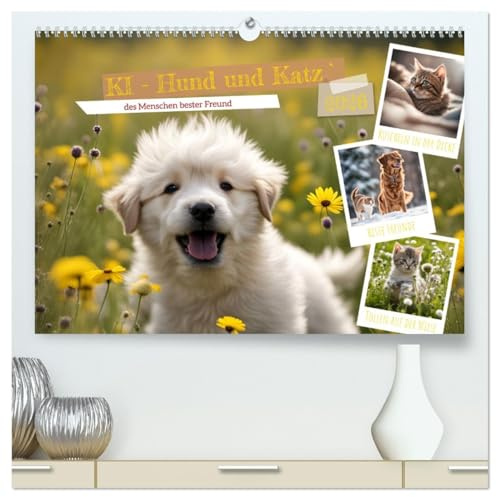 KI - Hund und Katz `des Menschen bester Freund (hochwertiger Premium Wandkalender 2026 DIN A2 quer), Kunstdruck in Hochglanz: Emotionale Tierportraits (CALVENDO Tiere)