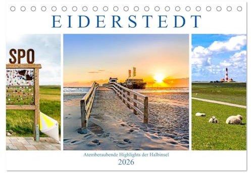 EIDERSTEDT-HIGHLIGHTS (Tischkalender 2026 DIN A5 quer), CALVENDO Monatskalender: Fastzinierende Eindrücke der Halbinsel (CALVENDO Natur)