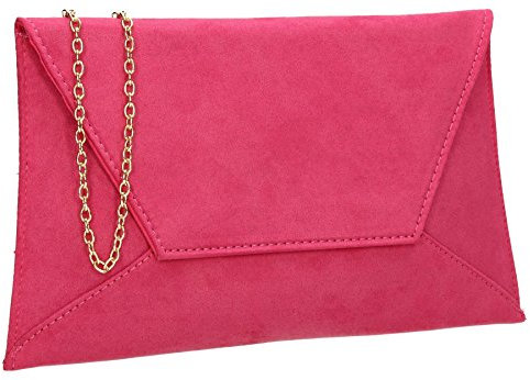 SwankySwans Dory Suedette - Bolso de mano delgado para fiesta, graduación, boda, novia, Fuchsia, One Size