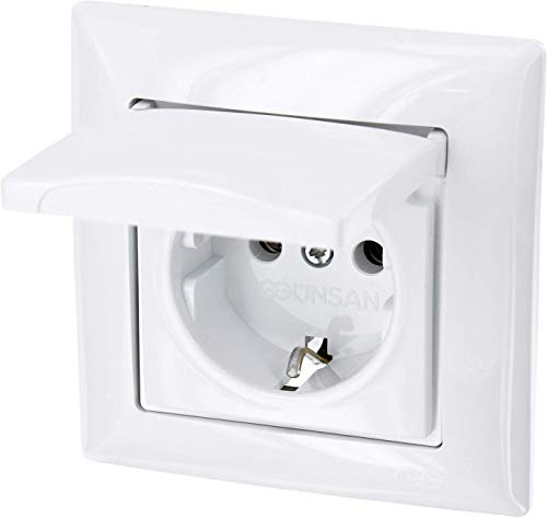 UP Steckdose mit Deckel - All-in-One - Rahmen + Unterputz-Einsatz + Abdeckung (Serie G1 reinweiß)