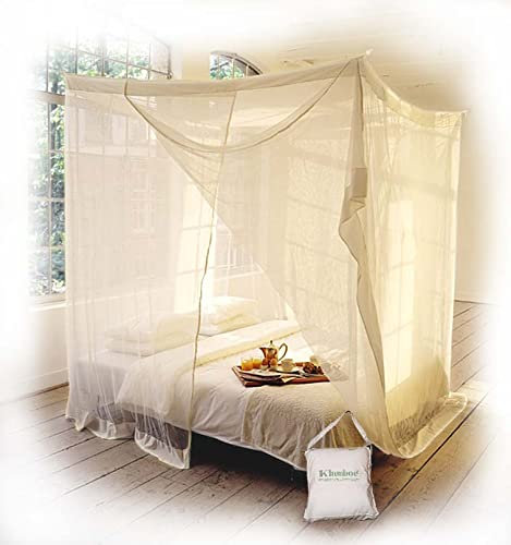 Moustiquaire de lit rectangulaire KLAMBOE ® Filet Anti-Insectes Haut de Gamme Fait Main - 210cm x 240cm x 235cm - King Size Grand - Blanc